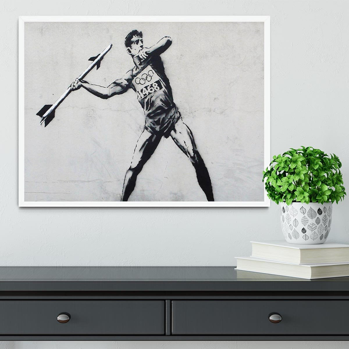 Banksy Javelin Thrower Framed Print - Canvas Art Rocks -6