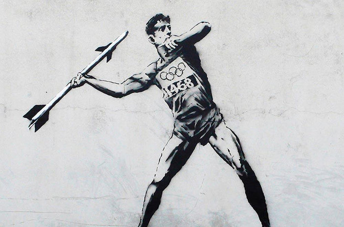Banksy Javelin Thrower Wall Mural Wallpaper