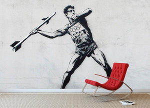 Banksy Javelin Thrower Wall Mural Wallpaper - Canvas Art Rocks - 2