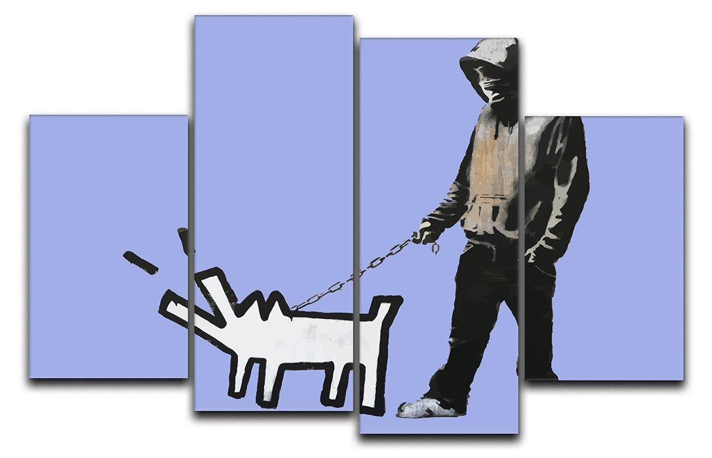 Banksy Keith Haring Dog Blue 4 Split Panel Canvas - Canvas Art Rocks - 1