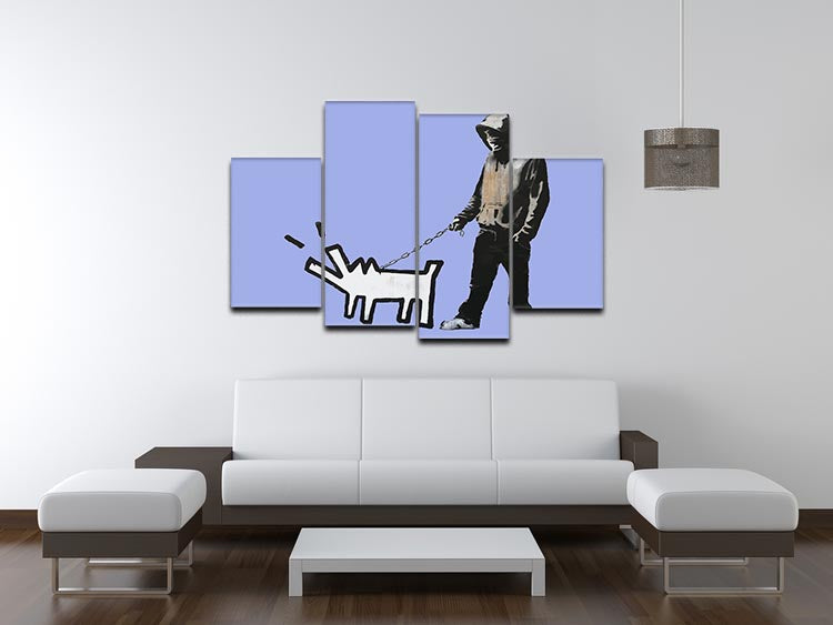 Banksy Keith Haring Dog Blue 4 Split Panel Canvas - Canvas Art Rocks - 3