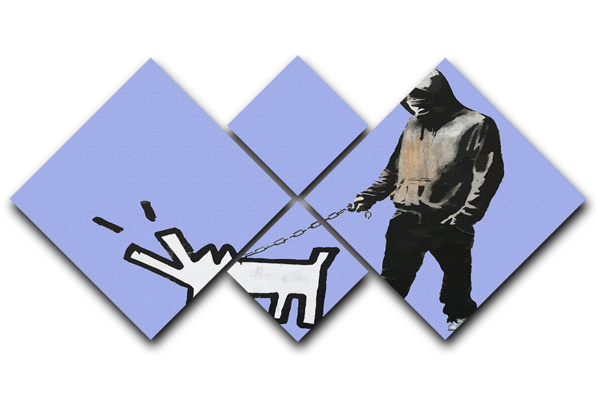 Banksy Keith Haring Dog Blue 4 Square Multi Panel Canvas - Canvas Art Rocks - 1