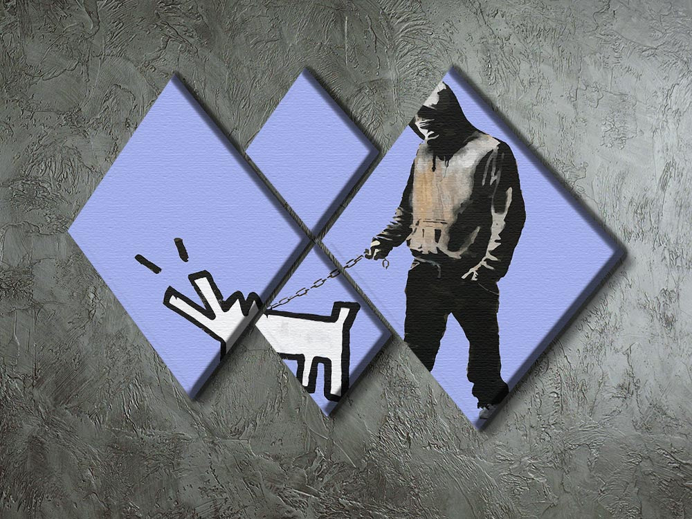 Banksy Keith Haring Dog Blue 4 Square Multi Panel Canvas - Canvas Art Rocks - 2