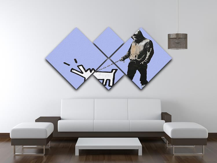 Banksy Keith Haring Dog Blue 4 Square Multi Panel Canvas - Canvas Art Rocks - 3