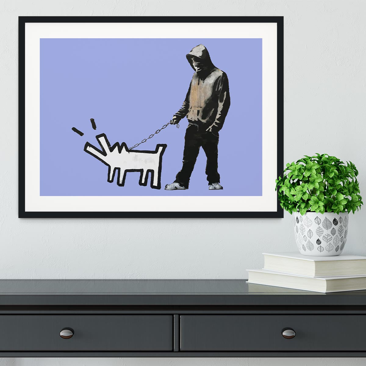 Banksy Keith Haring Dog Blue Framed Print - Canvas Art Rocks - 1