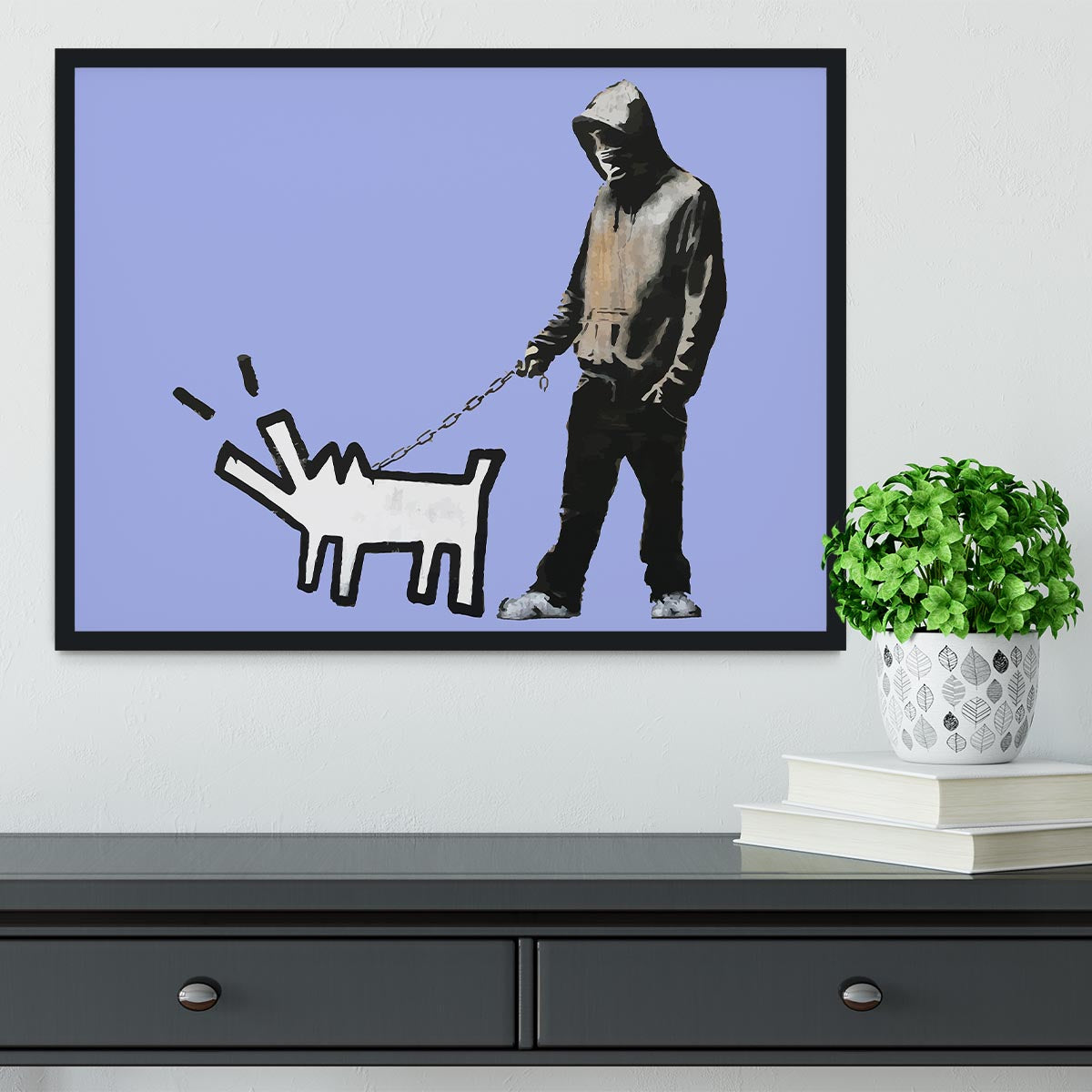 Banksy Keith Haring Dog Blue Framed Print - Canvas Art Rocks - 2