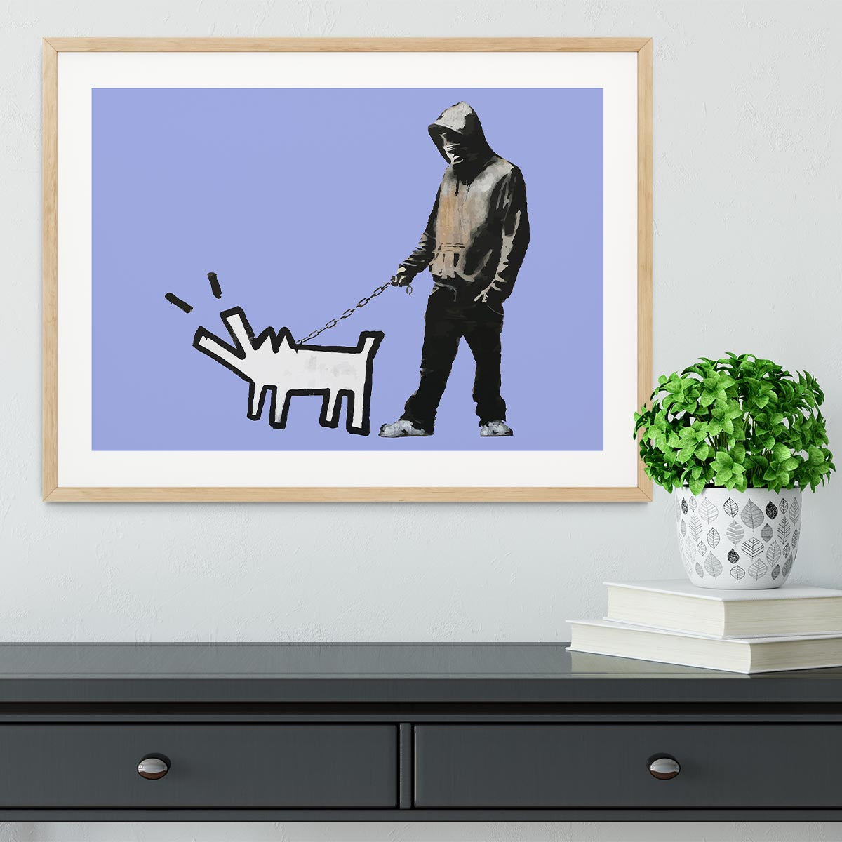 Banksy Keith Haring Dog Blue Framed Print - Canvas Art Rocks - 3