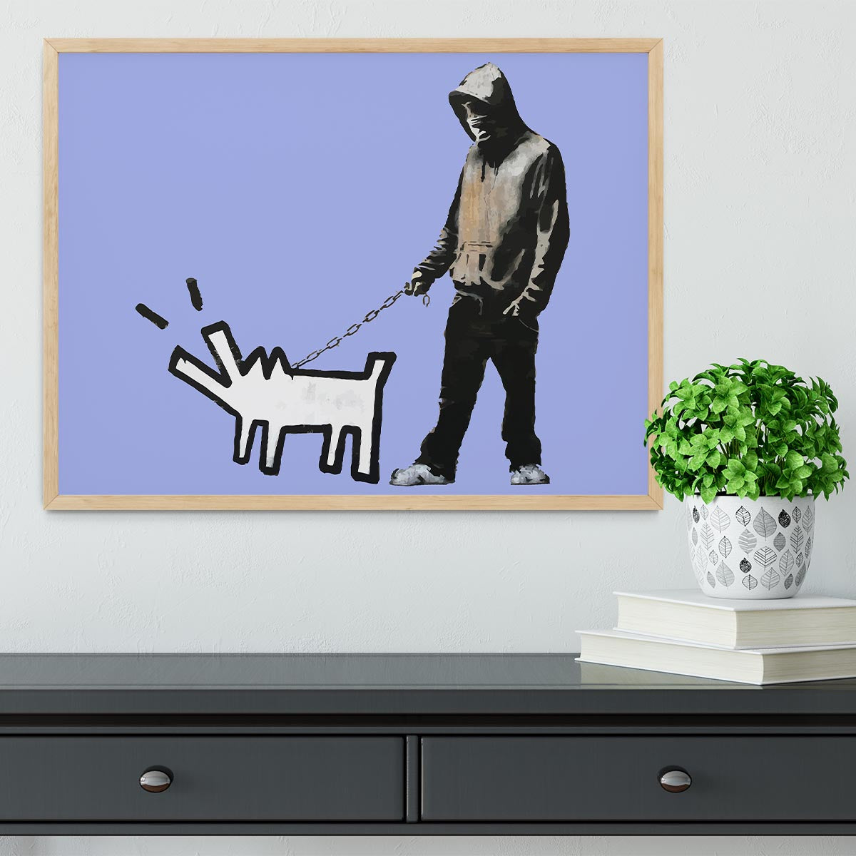 Banksy Keith Haring Dog Blue Framed Print - Canvas Art Rocks - 4