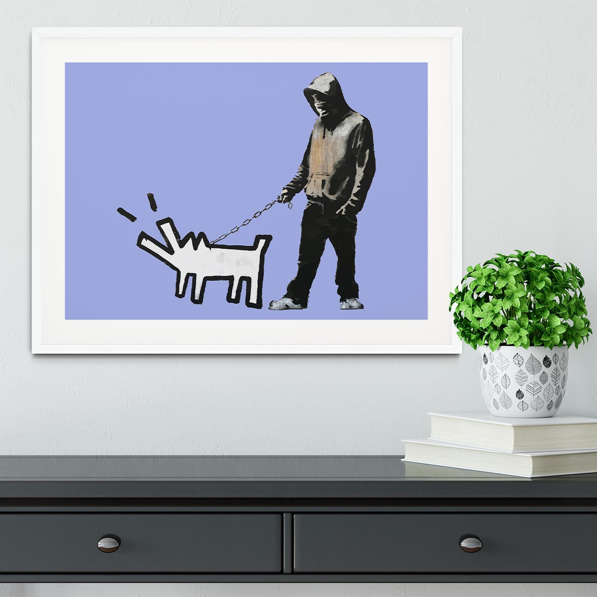 Banksy Keith Haring Dog Blue Framed Print - Canvas Art Rocks - 5