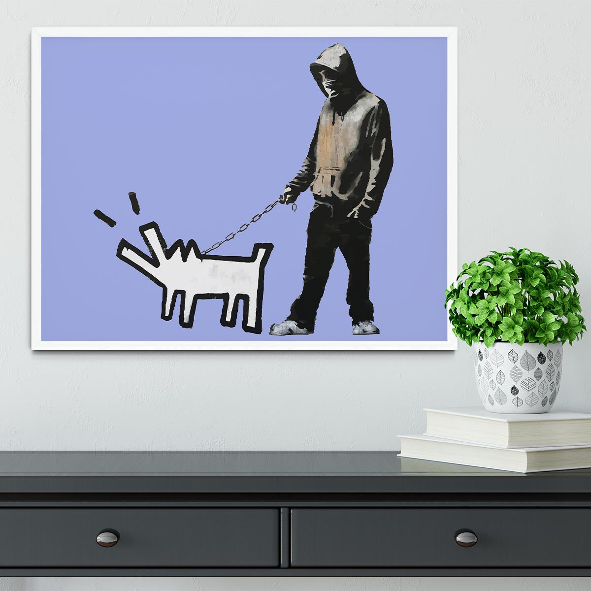 Banksy Keith Haring Dog Blue Framed Print - Canvas Art Rocks -6