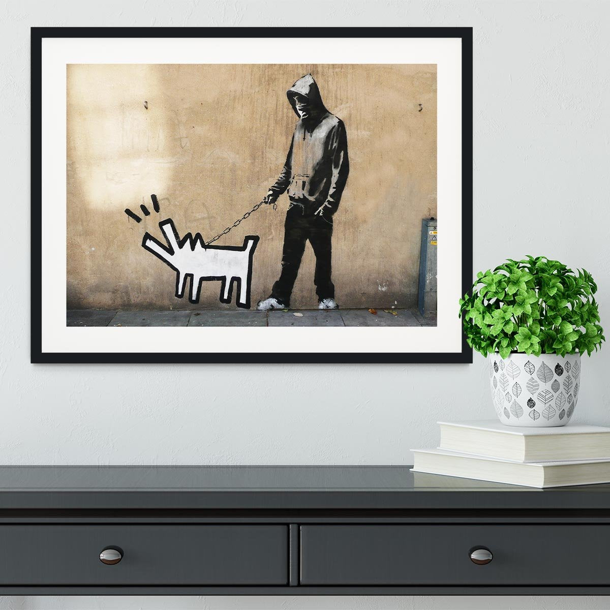 Banksy Keith Haring Dog Framed Print - Canvas Art Rocks - 1