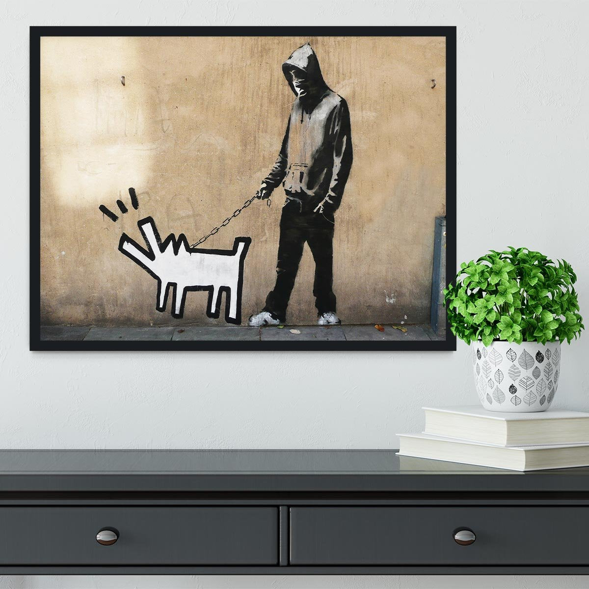 Banksy Keith Haring Dog Framed Print - Canvas Art Rocks - 2