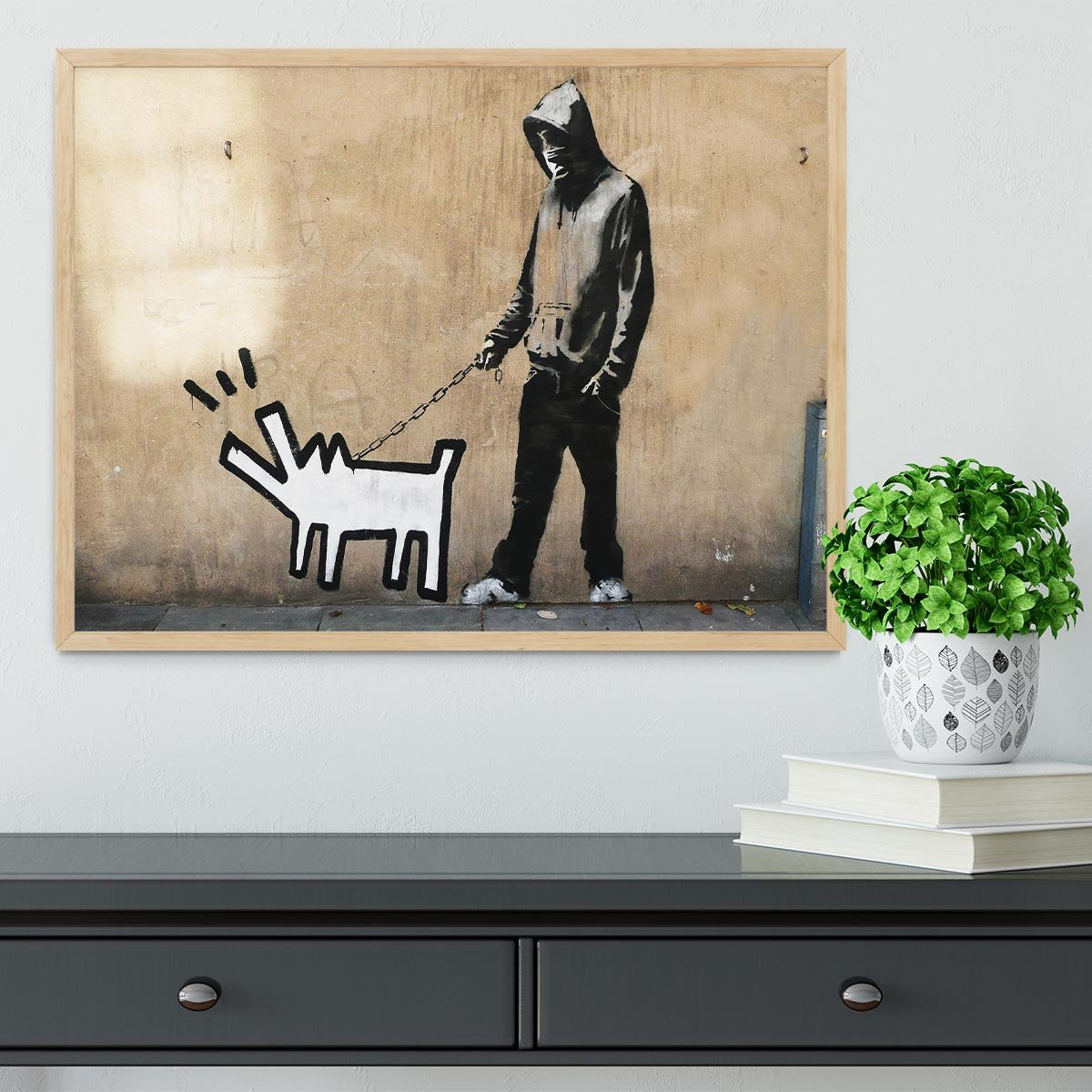 Banksy Keith Haring Dog Framed Print - Canvas Art Rocks - 4