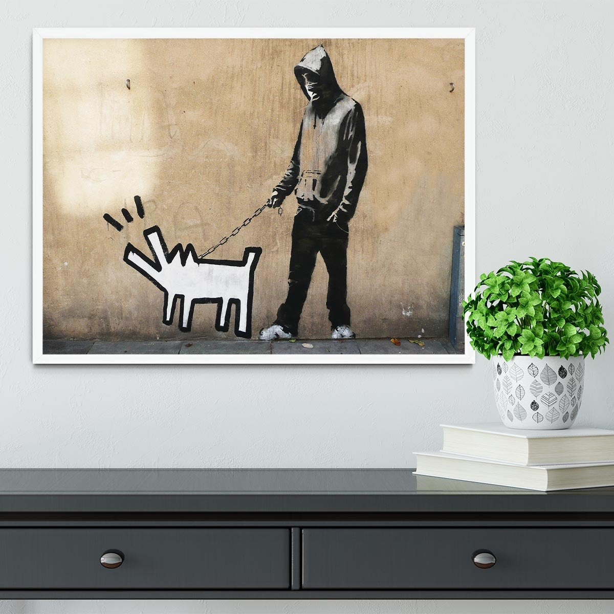Banksy Keith Haring Dog Framed Print - Canvas Art Rocks -6