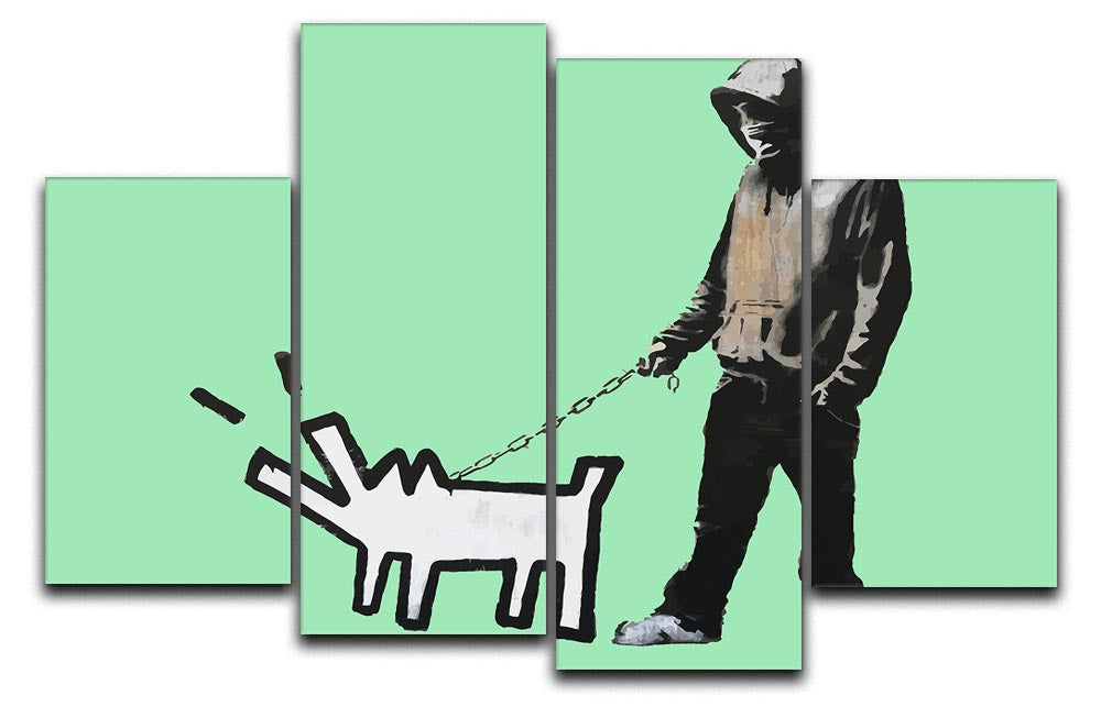 Banksy Keith Haring Dog Green 4 Split Panel Canvas - Canvas Art Rocks - 1