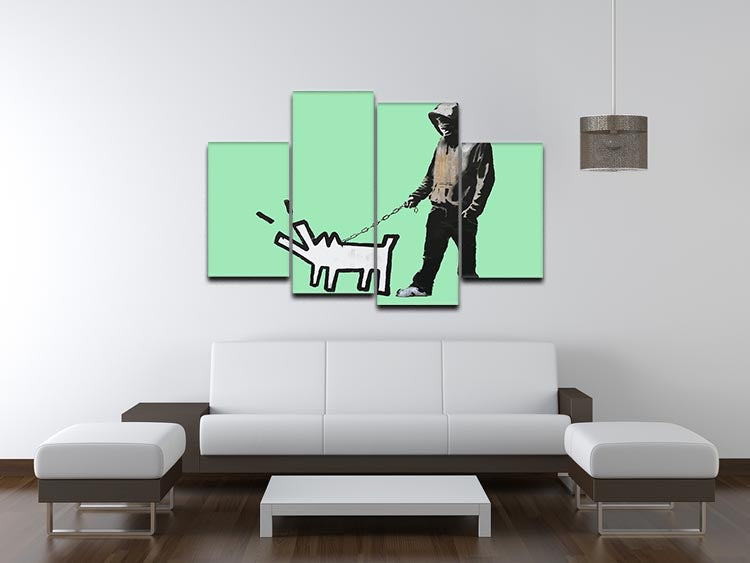 Banksy Keith Haring Dog Green 4 Split Panel Canvas - Canvas Art Rocks - 3