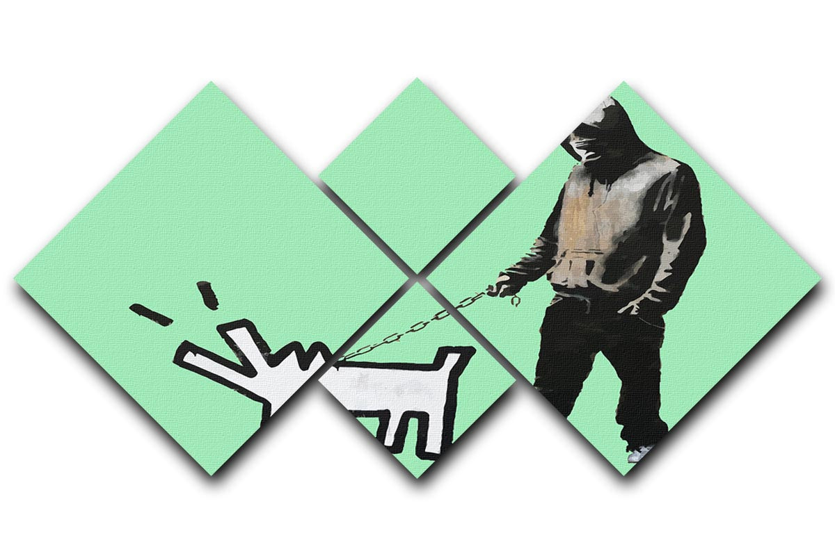 Banksy Keith Haring Dog Green 4 Square Multi Panel Canvas - Canvas Art Rocks - 1
