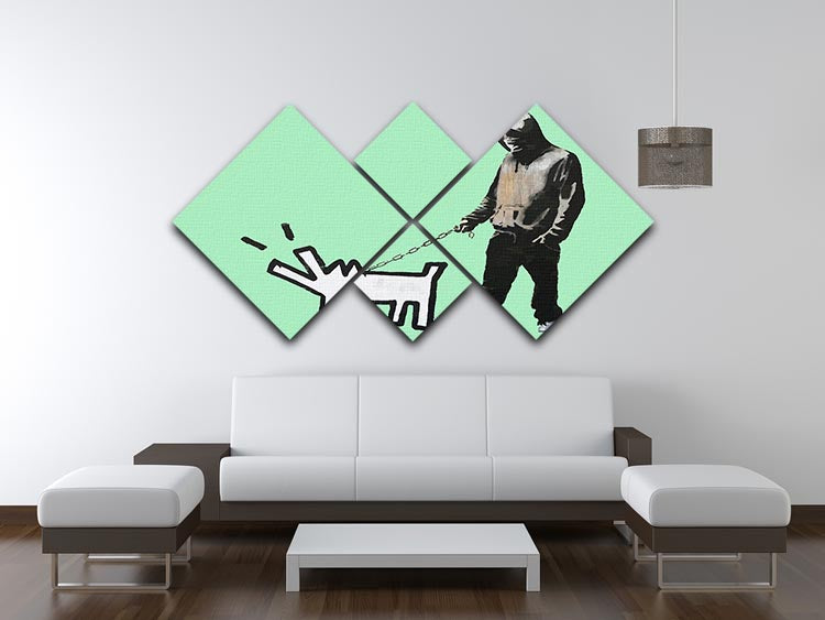 Banksy Keith Haring Dog Green 4 Square Multi Panel Canvas - Canvas Art Rocks - 3