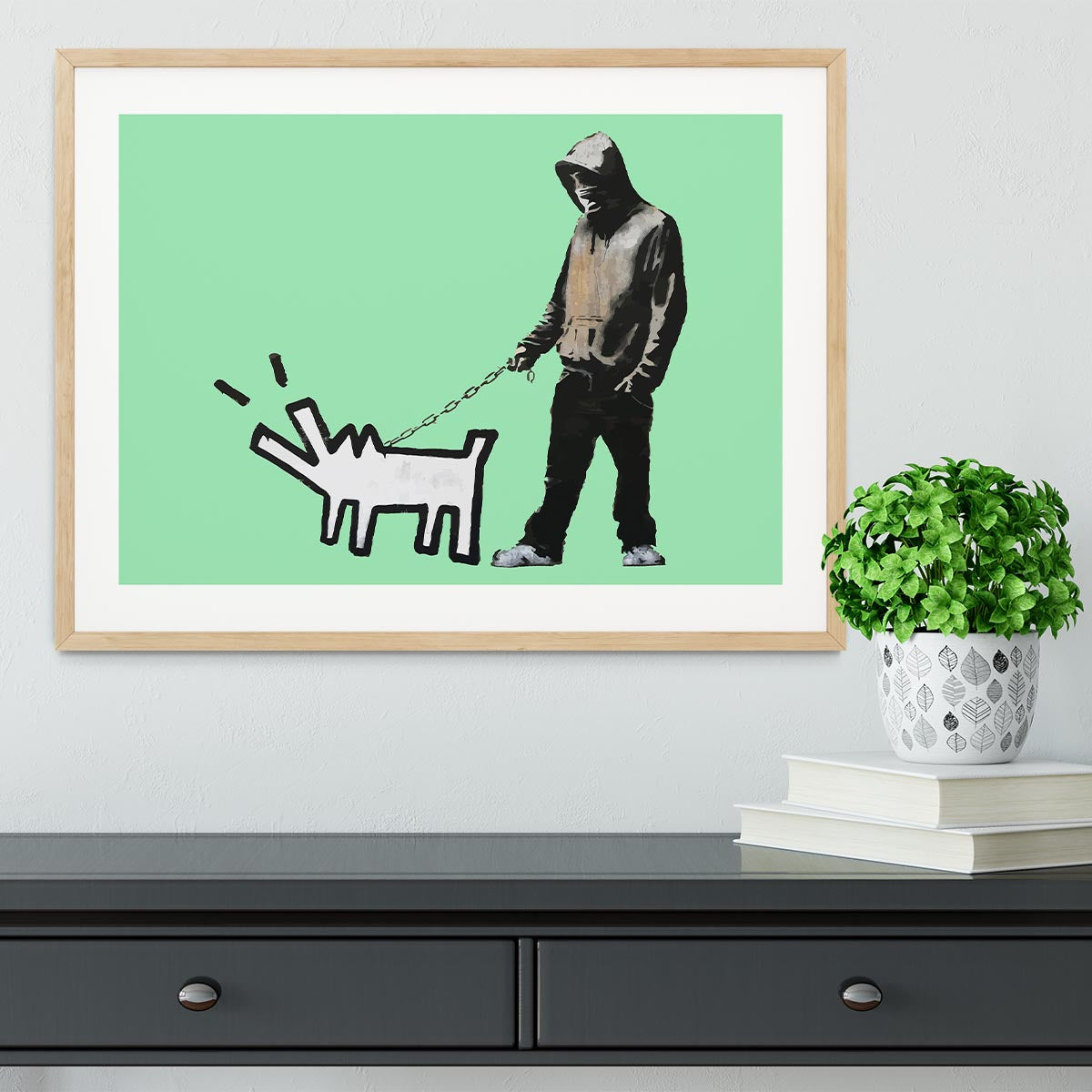 Banksy Keith Haring Dog Green Framed Print - Canvas Art Rocks - 3