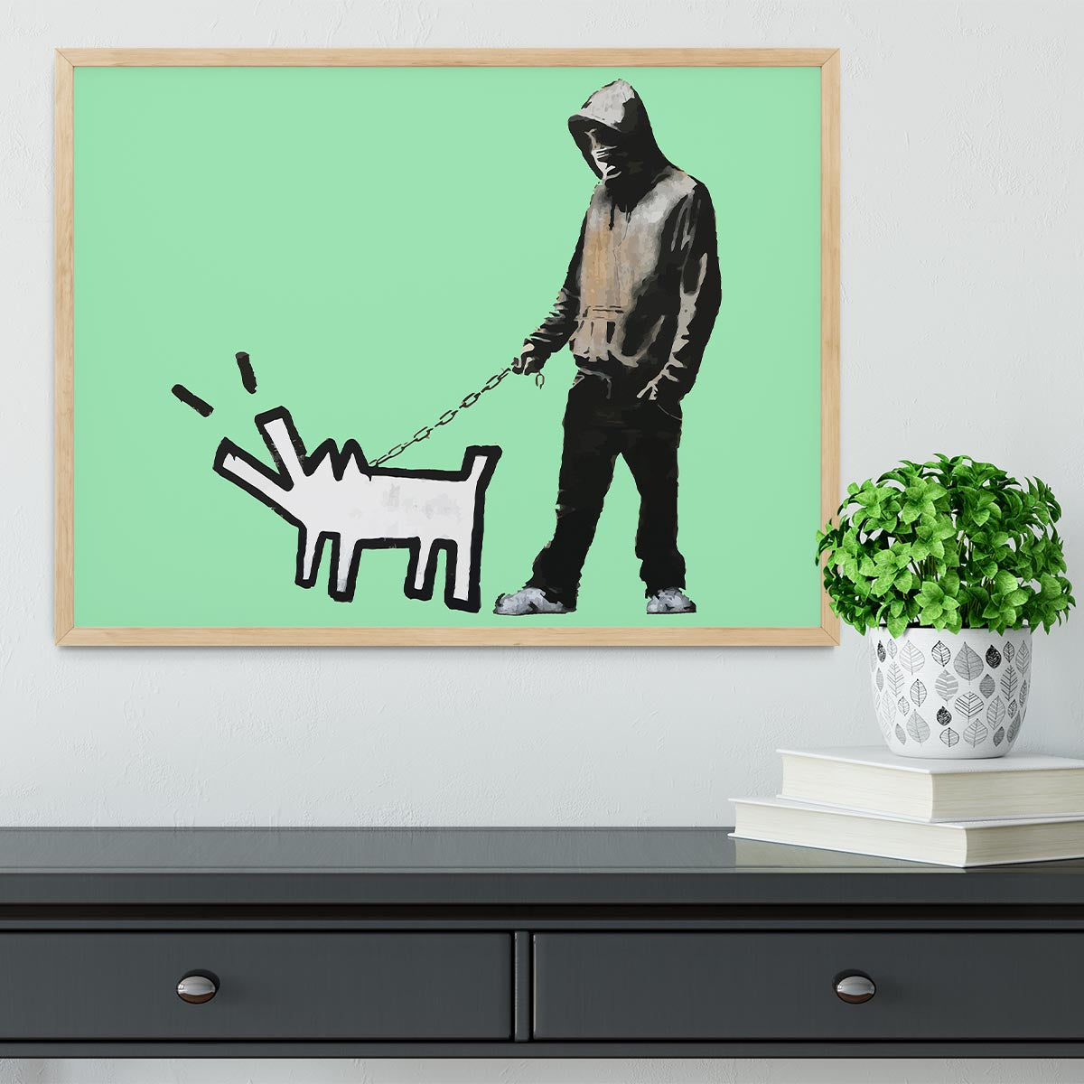 Banksy Keith Haring Dog Green Framed Print - Canvas Art Rocks - 4