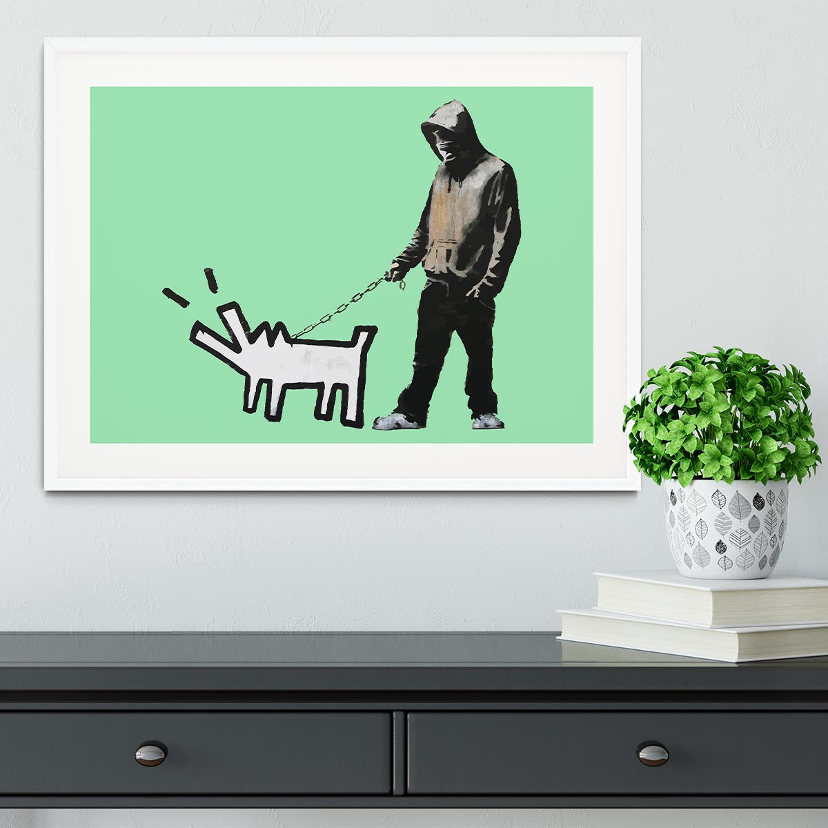 Banksy Keith Haring Dog Green Framed Print - Canvas Art Rocks - 5