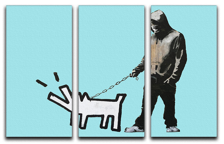 Banksy Keith Haring Dog Light Blue 3 Split Panel Canvas Print - Canvas Art Rocks - 1