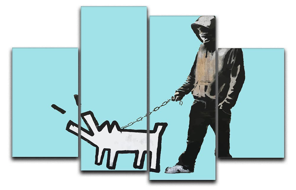 Banksy Keith Haring Dog Light Blue 4 Split Panel Canvas - Canvas Art Rocks - 1