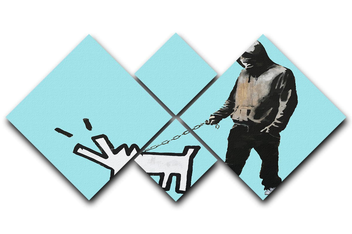 Banksy Keith Haring Dog Light Blue 4 Square Multi Panel Canvas - Canvas Art Rocks - 1