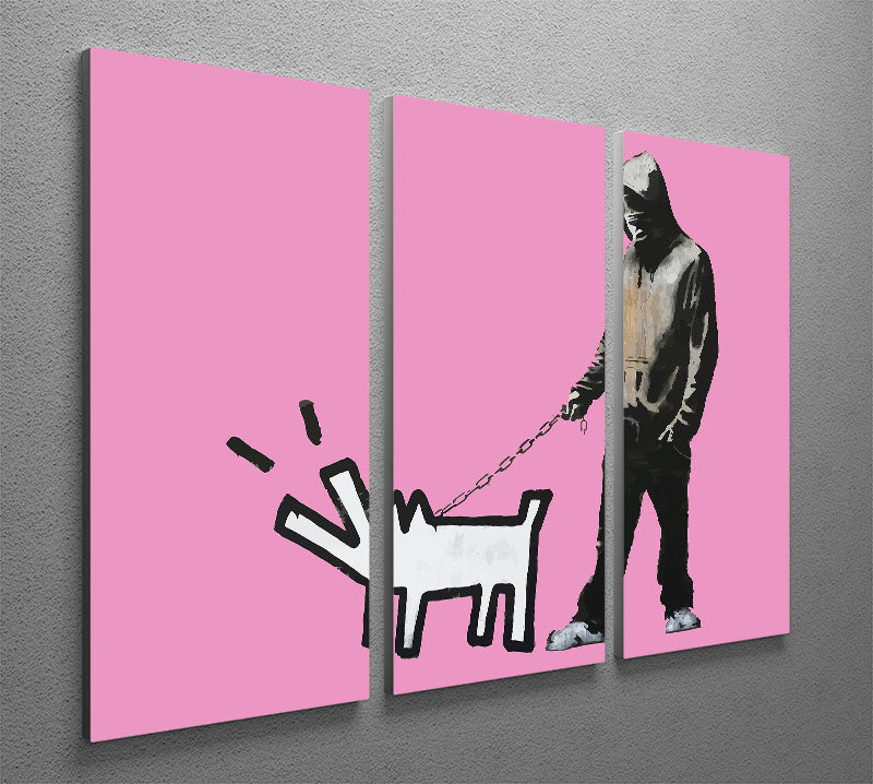 Banksy Keith Haring Dog Pink 3 Split Panel Canvas Print - Canvas Art Rocks - 2