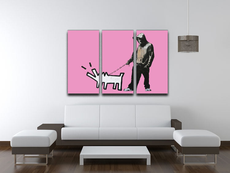 Banksy Keith Haring Dog Pink 3 Split Panel Canvas Print - Canvas Art Rocks - 3