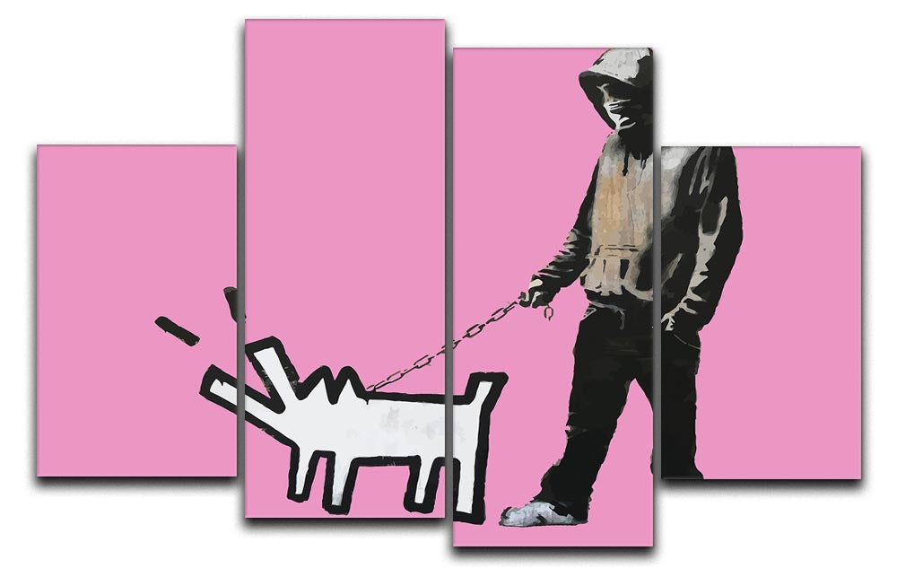 Banksy Keith Haring Dog Pink 4 Split Panel Canvas - Canvas Art Rocks - 1