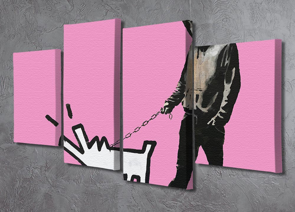 Banksy Keith Haring Dog Pink 4 Split Panel Canvas - Canvas Art Rocks - 2