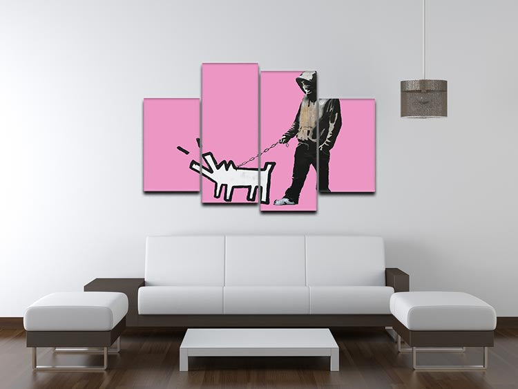 Banksy Keith Haring Dog Pink 4 Split Panel Canvas - Canvas Art Rocks - 3