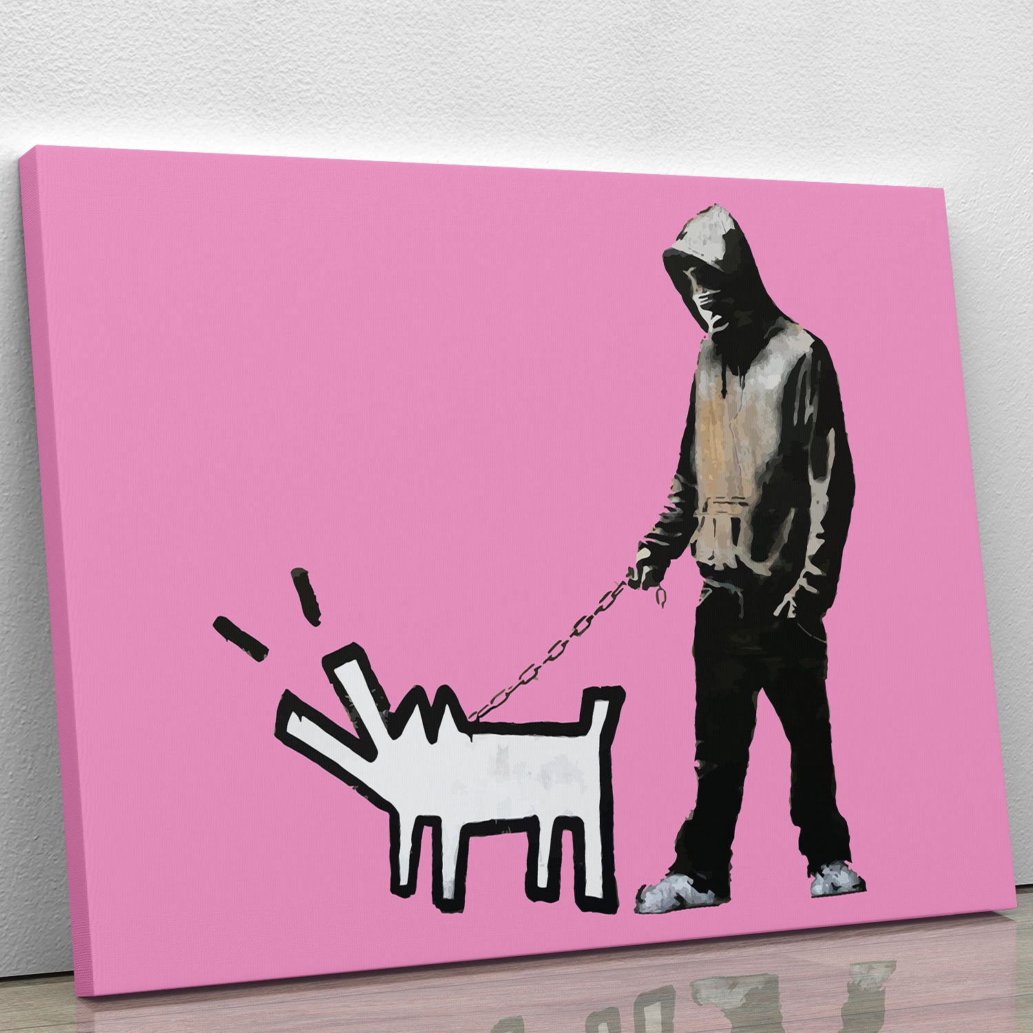 Banksy Keith Haring Dog Pink Canvas Print or Poster - Canvas Art Rocks - 1