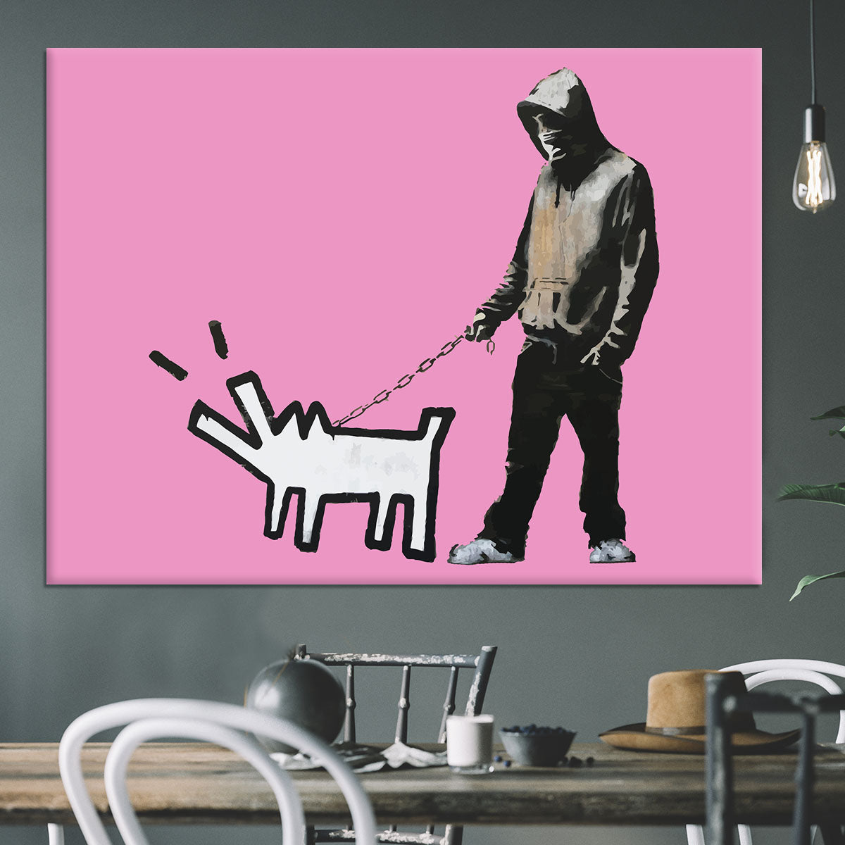 Banksy Keith Haring Dog Pink Canvas Print or Poster - Canvas Art Rocks - 3