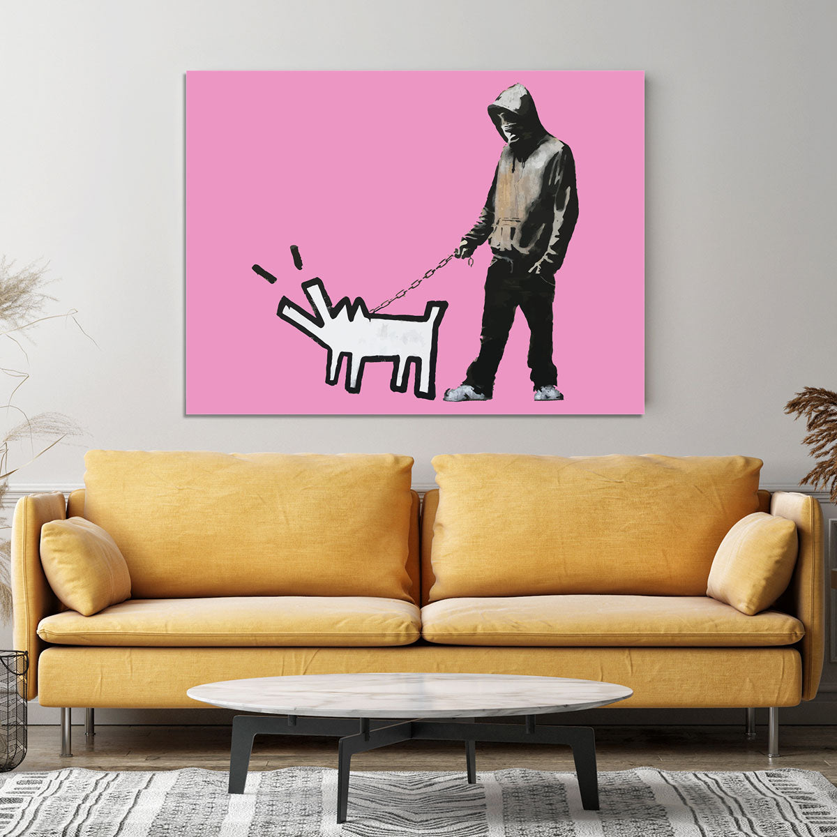 Banksy Keith Haring Dog Pink Canvas Print or Poster - Canvas Art Rocks - 4