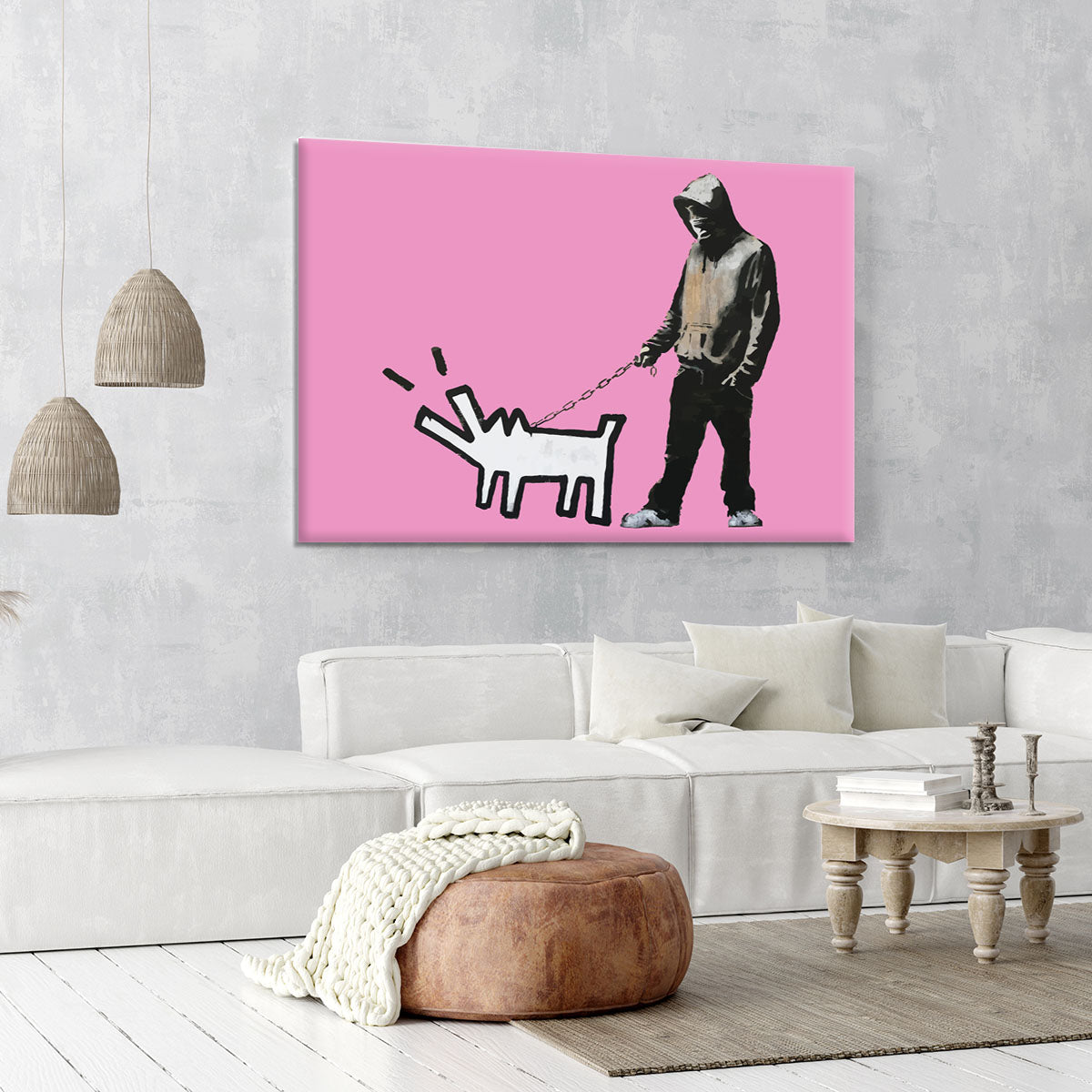 Banksy Keith Haring Dog Pink Canvas Print or Poster - Canvas Art Rocks - 6
