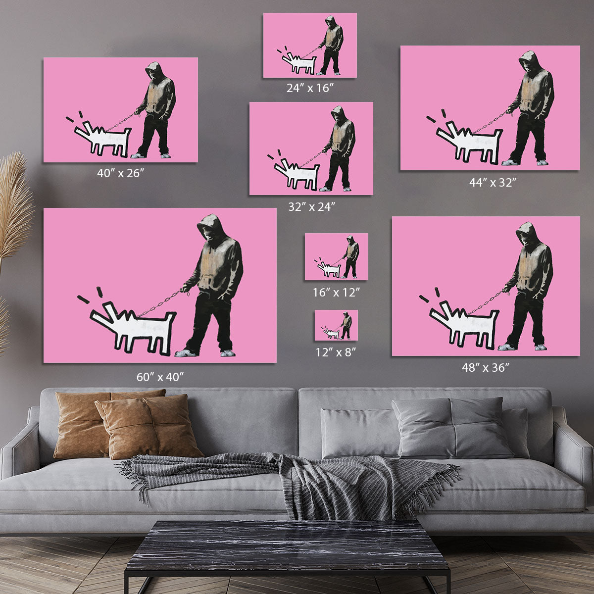 Banksy Keith Haring Dog Pink Canvas Print or Poster - Canvas Art Rocks - 7