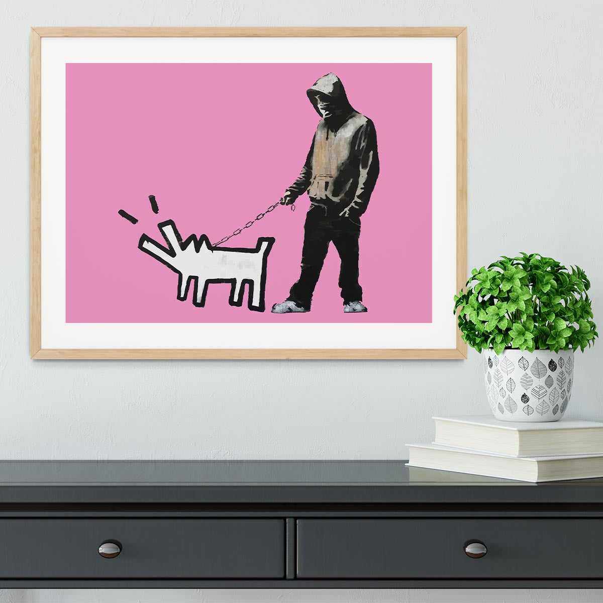 Banksy Keith Haring Dog Pink Framed Print - Canvas Art Rocks - 3