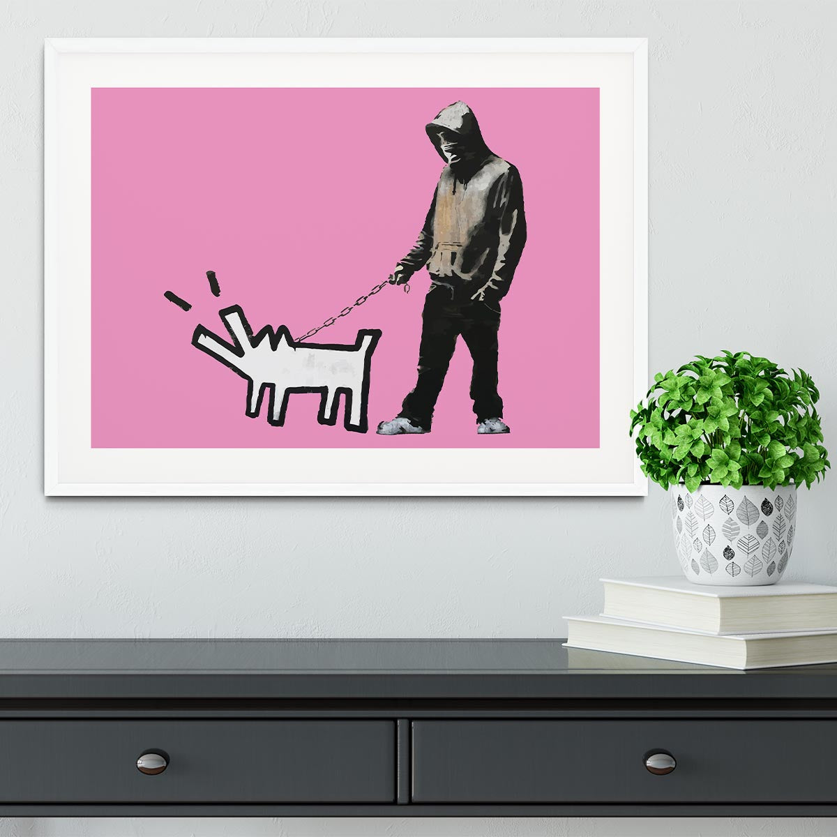 Banksy Keith Haring Dog Pink Framed Print - Canvas Art Rocks - 5