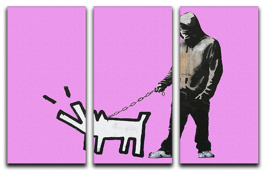 Banksy Keith Haring Dog Purple 3 Split Panel Canvas Print - Canvas Art Rocks - 1