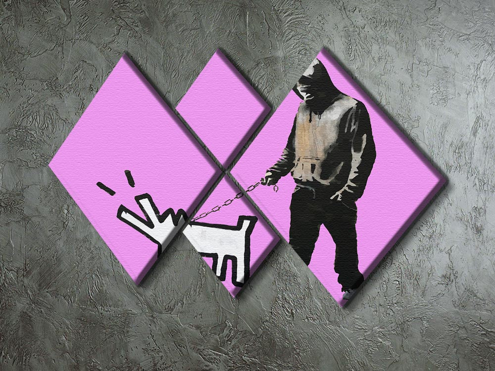 Banksy Keith Haring Dog Purple 4 Square Multi Panel Canvas - Canvas Art Rocks - 2