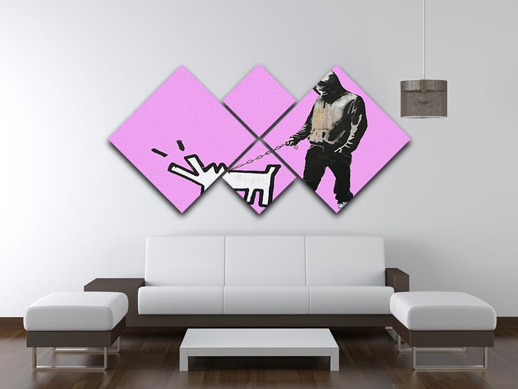 Banksy Keith Haring Dog Purple 4 Square Multi Panel Canvas - Canvas Art Rocks - 3