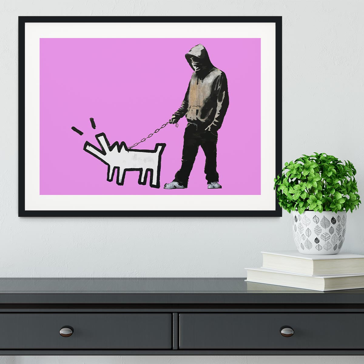 Banksy Keith Haring Dog Purple Framed Print - Canvas Art Rocks - 1