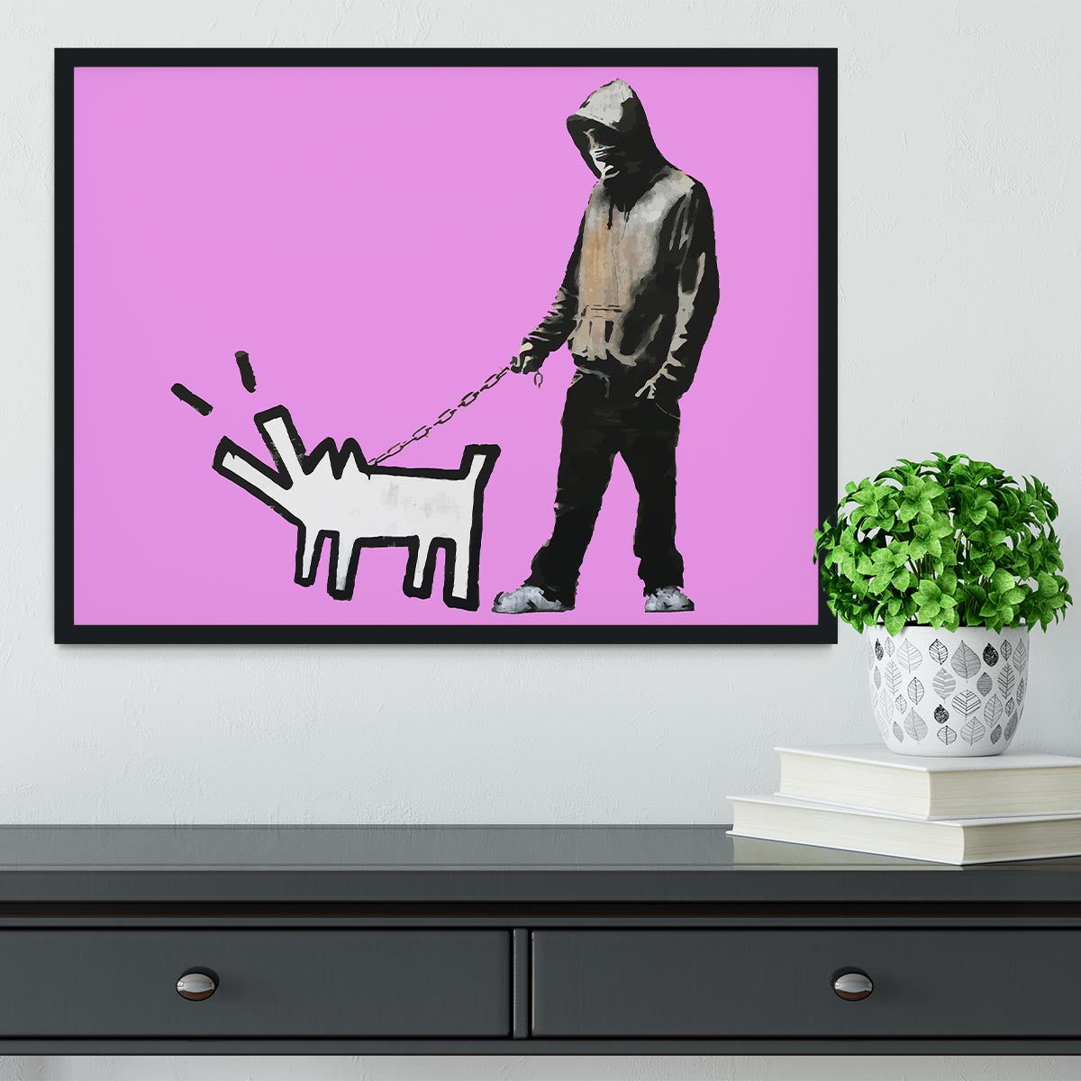 Banksy Keith Haring Dog Purple Framed Print - Canvas Art Rocks - 2