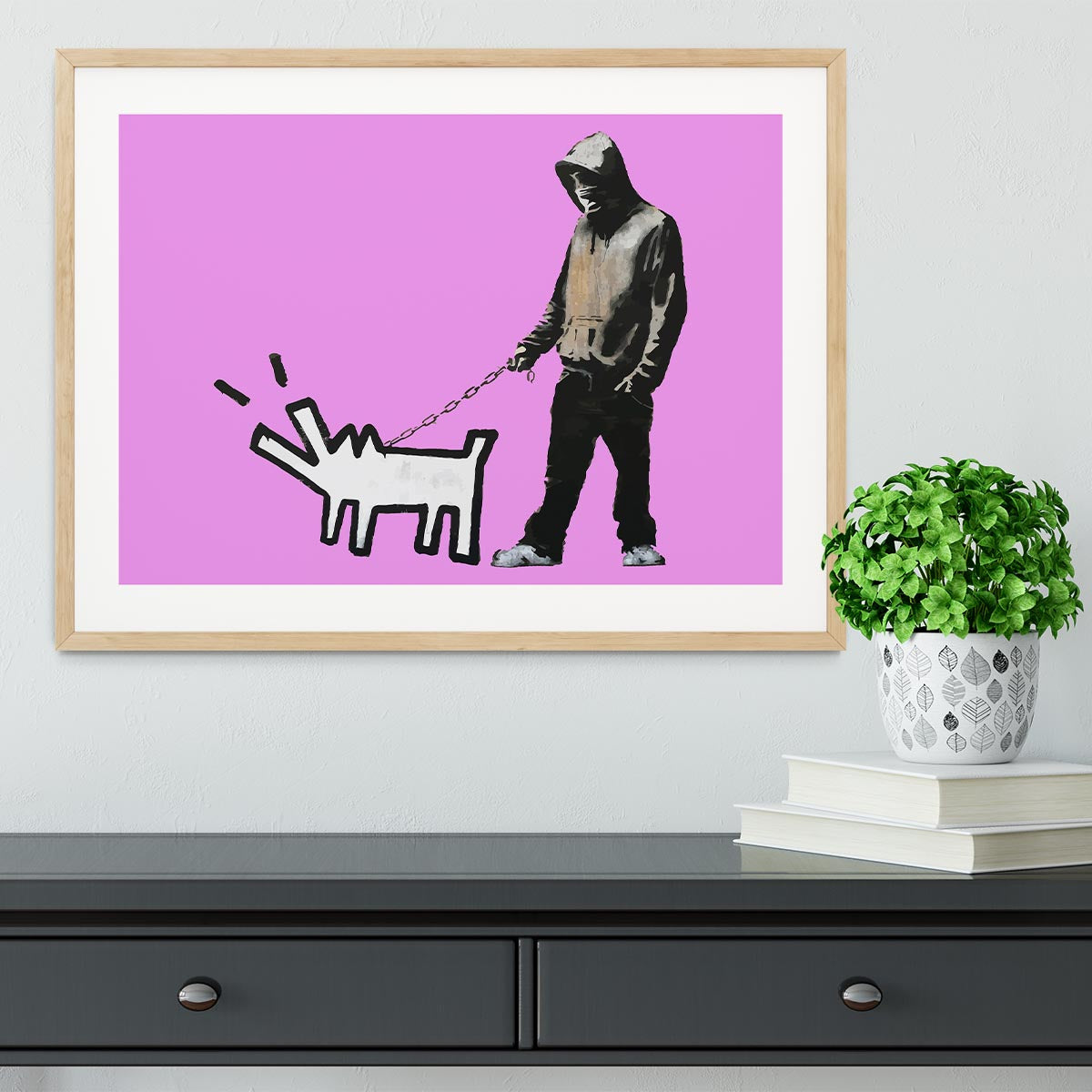 Banksy Keith Haring Dog Purple Framed Print - Canvas Art Rocks - 3