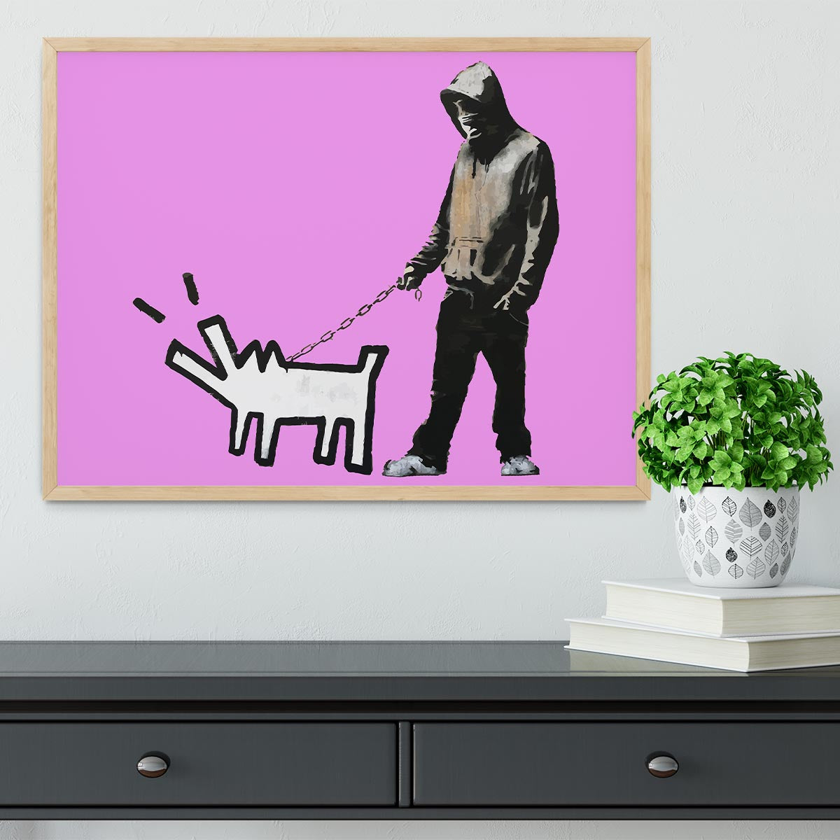 Banksy Keith Haring Dog Purple Framed Print - Canvas Art Rocks - 4
