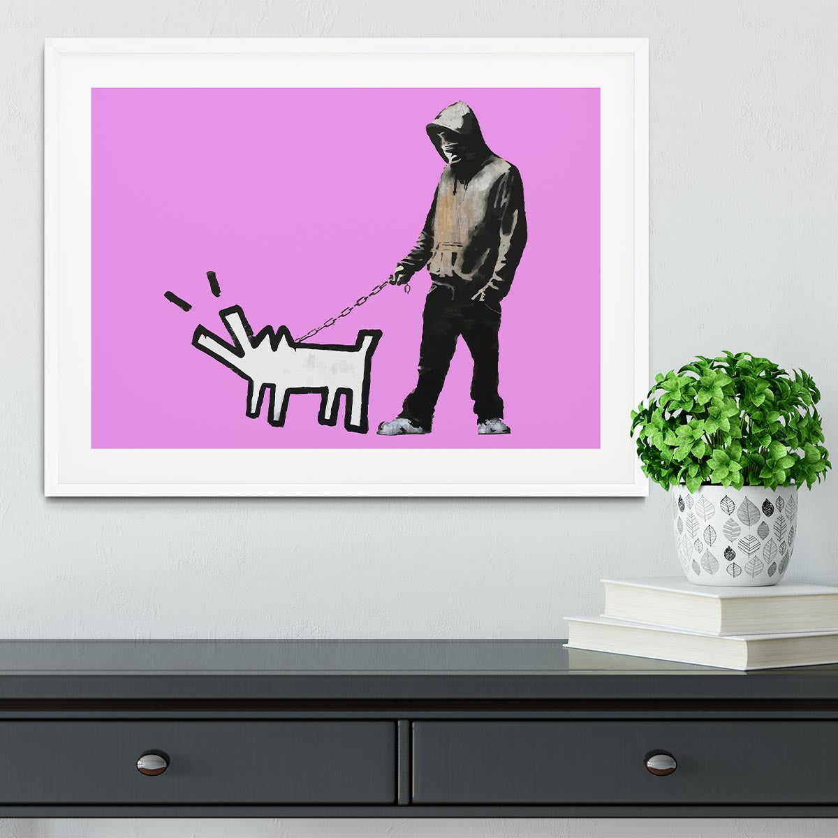 Banksy Keith Haring Dog Purple Framed Print - Canvas Art Rocks - 5