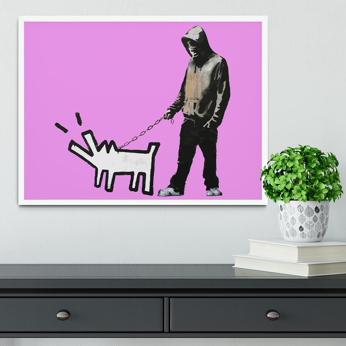 Banksy Keith Haring Dog Purple Framed Print - Canvas Art Rocks -6