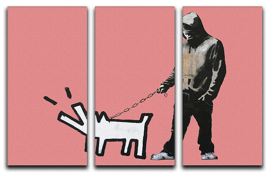 Banksy Keith Haring Dog Red 3 Split Panel Canvas Print - Canvas Art Rocks - 1